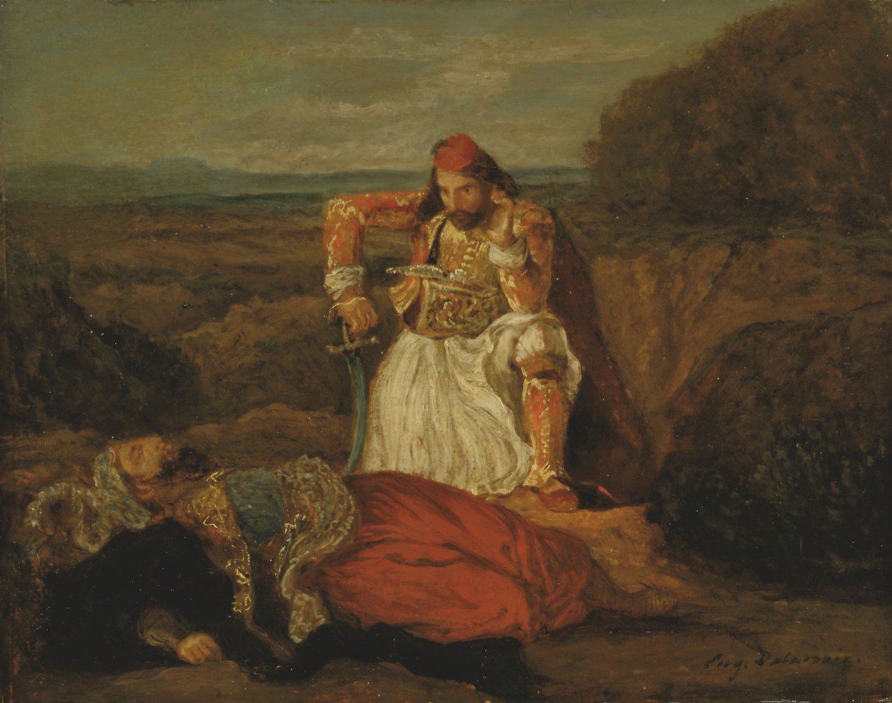 Giaour, der betragter den døde Hassan, ca. 1829 (olie på lærred) af Ferdinand Victor Eugene Delacroix