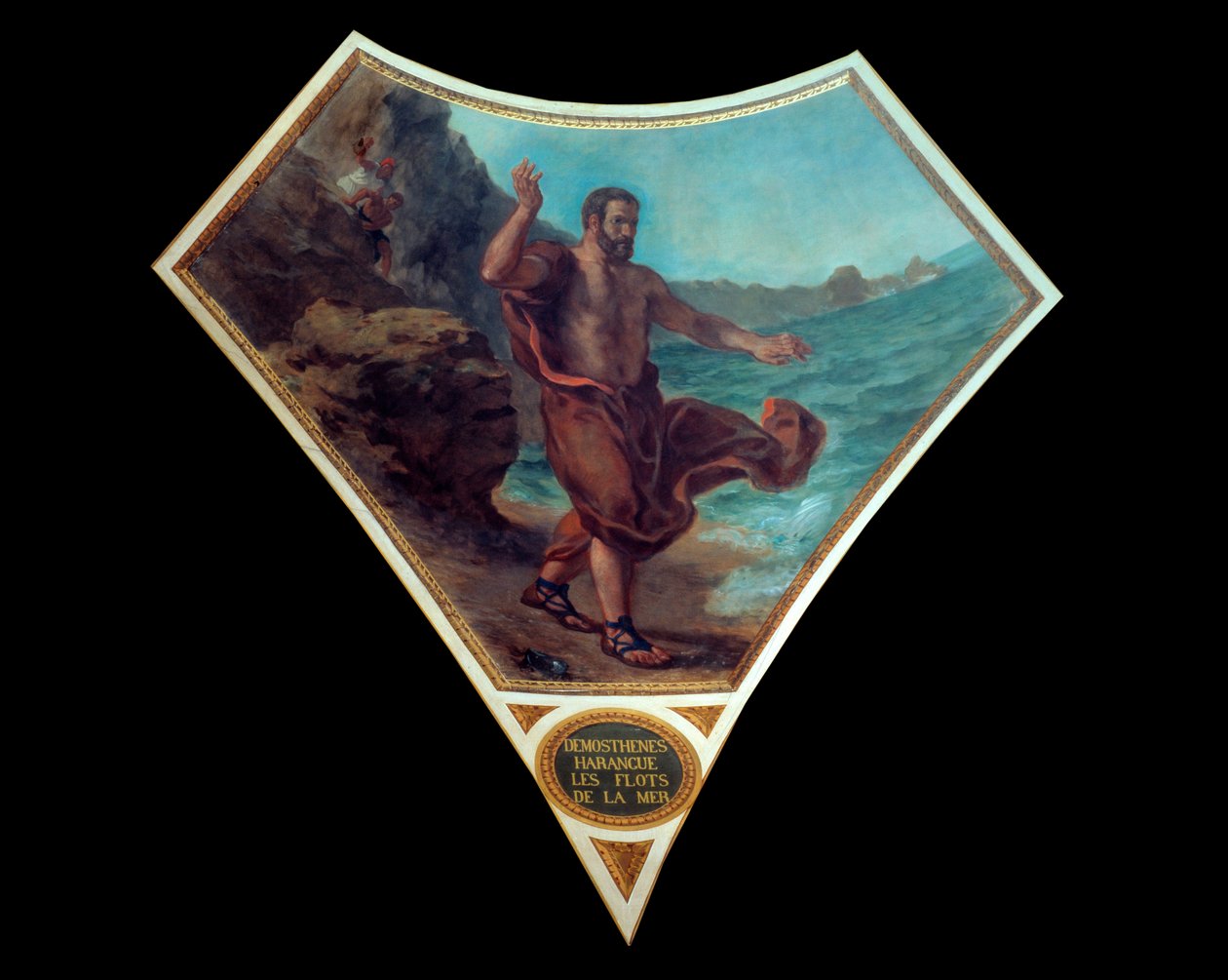 Den græske politiske taler Demosthene angreb havets bølger for at hærde sig til tumulten og travlheden i forsamlingerne i Athens folk Fresco af Eugene Delacroix (1798-1863), der dekorerede kuplen på Nationalforsamlingens bibliotek (P af Ferdinand Victor Eugene Delacroix