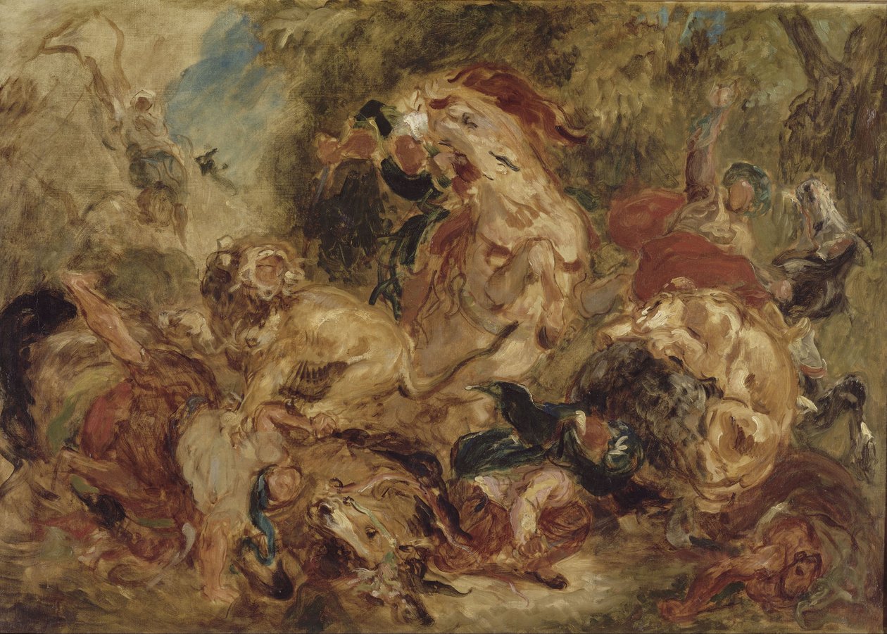 Løvejagten, ca 1854 af Ferdinand Victor Eugene Delacroix