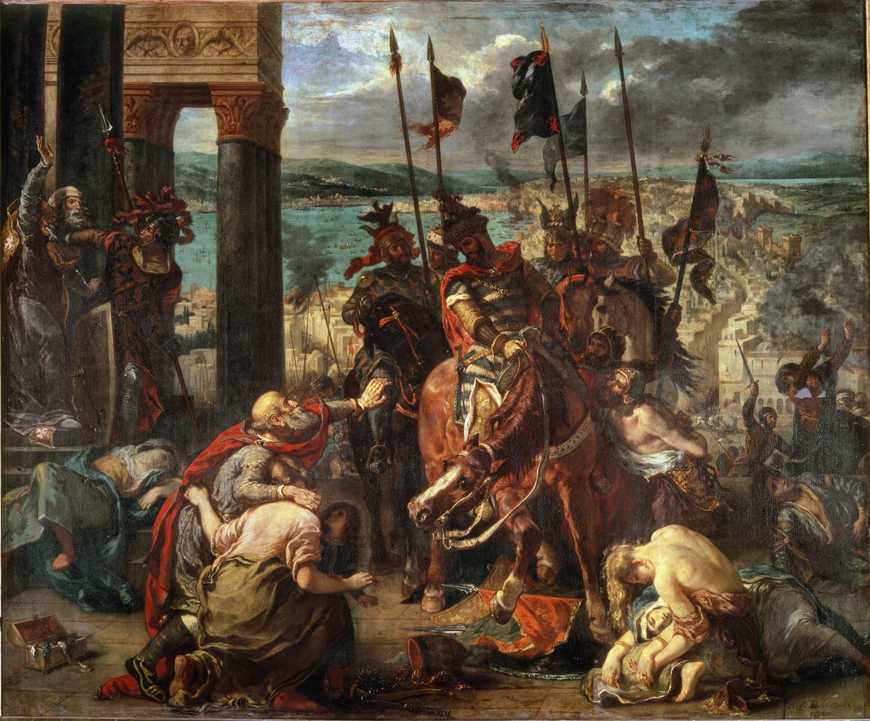 Korsernes erobring af Konstantinopel den 12/04/1204 - olie på lærred af Ferdinand Victor Eugene Delacroix