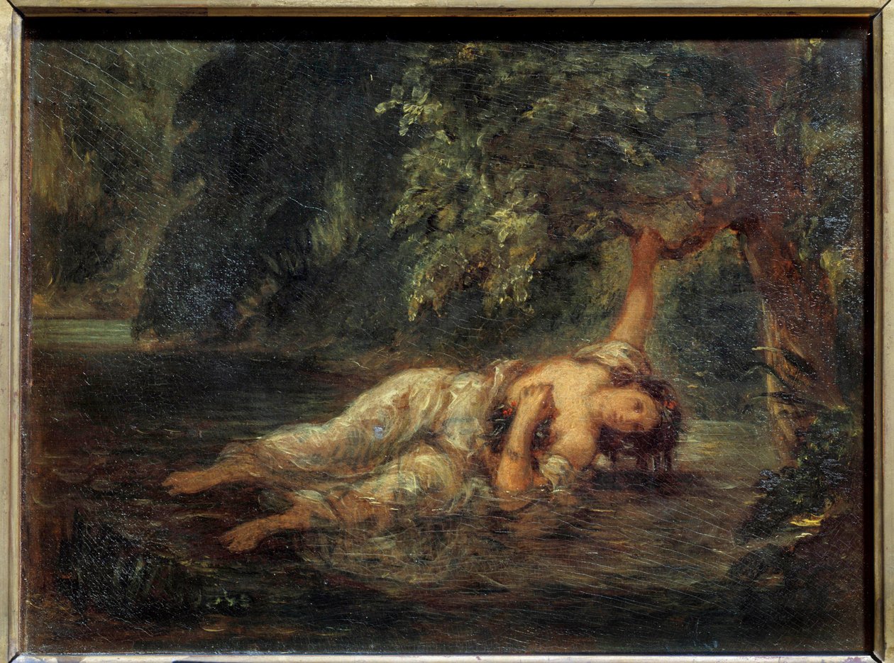 Ophelies død Illustration til "Hamlet" af William Shakespeare. Maleri af Eugene Delacroix (1798-1863) søn. 0,23x0,3 m af Ferdinand Victor Eugene Delacroix