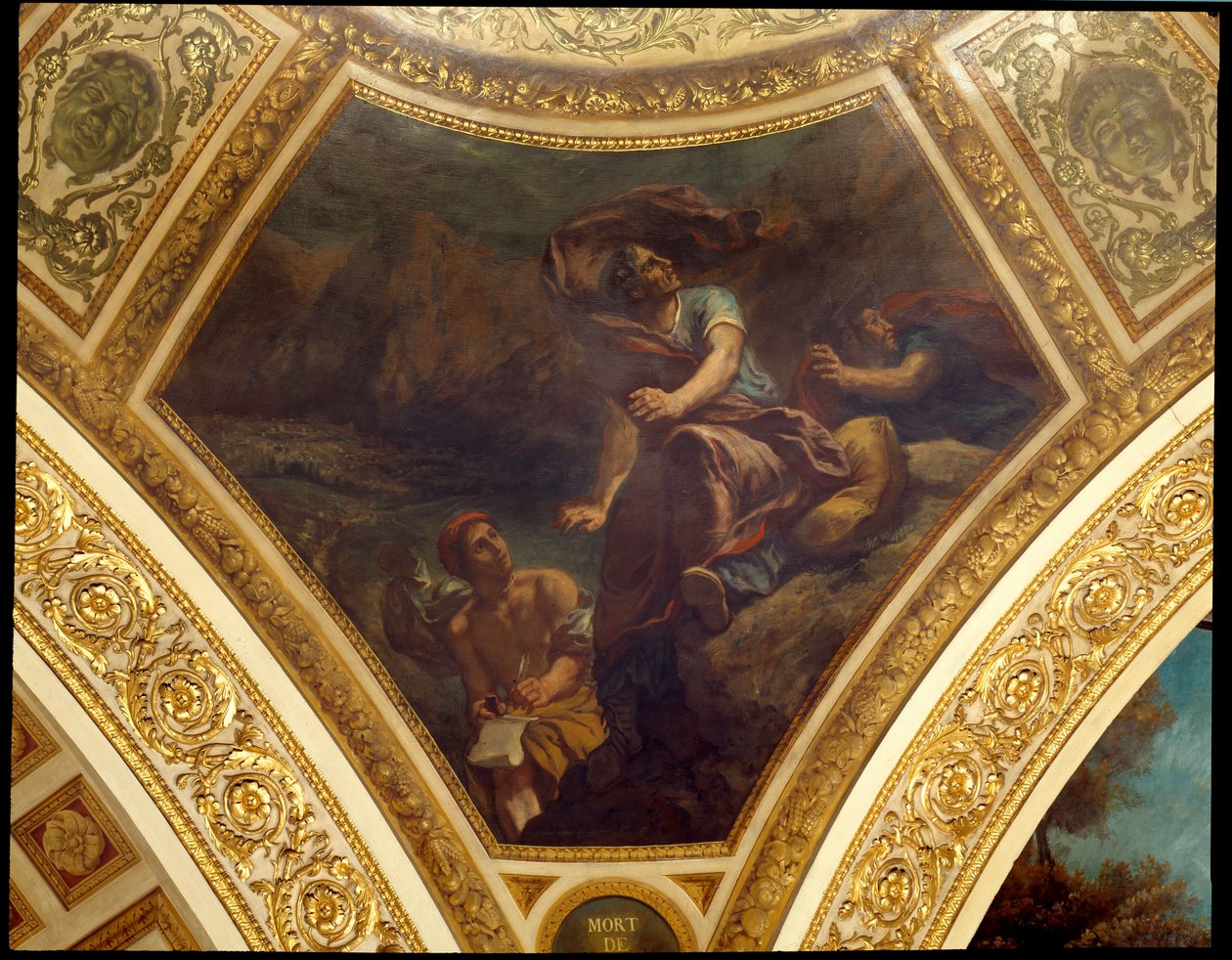 Plinius den Ældres død (23-79 e.Kr.) under udbruddet af Vesuve-maleriet af Eugene Delacroix (1798-1863), der dekorerede kuplen på Nationalforsamlingens Bibliotheque af Ferdinand Victor Eugene Delacroix