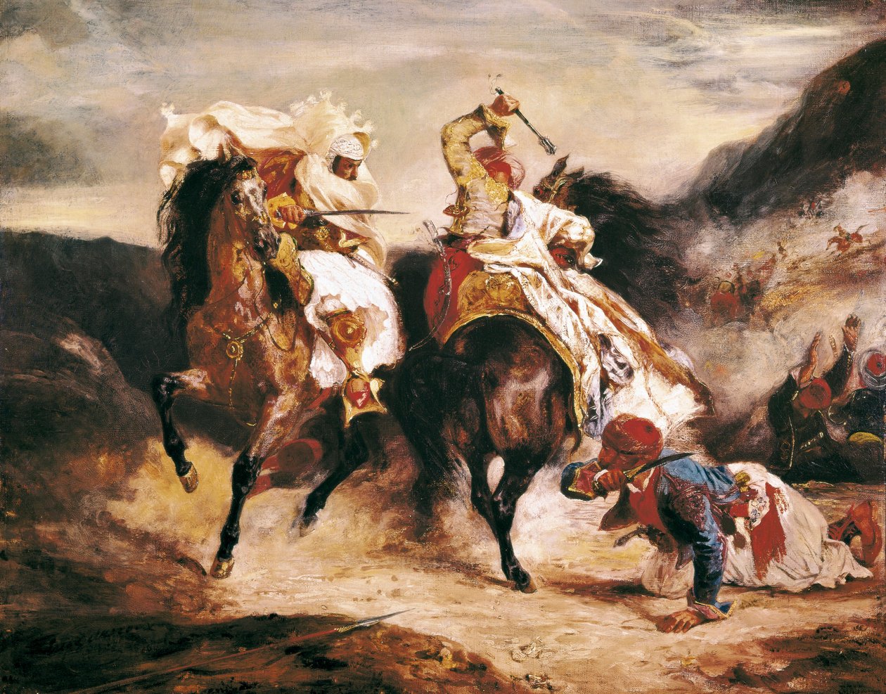Kampen mellem Giaour og Pasha. Inspirer fra Lord Byrons digt "" Le Giaour ". Orientalismemaleri af Eugene Delacroix (1798-1863) af Ferdinand Victor Eugene Delacroix