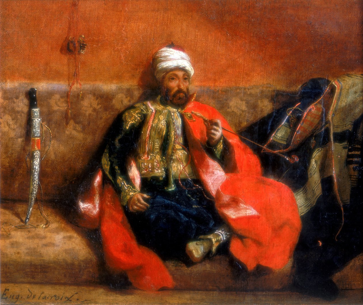 Turk, der sidder og ryger på en sofa, 1800-tallet af Ferdinand Victor Eugene Delacroix