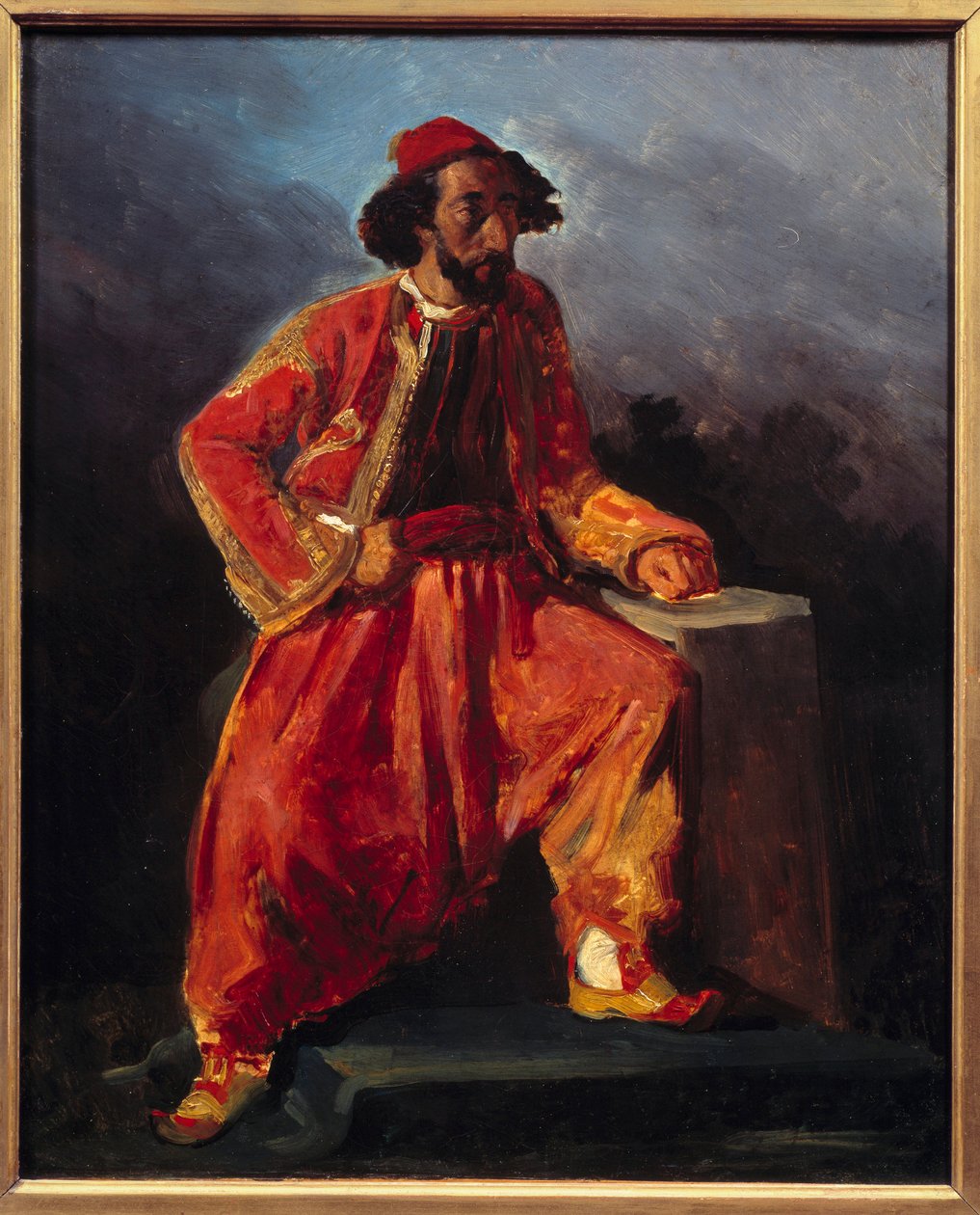 tyrkisk sidde. Formodet portræt af Paul Barroilhet (1805 - 1871) lyriker. Maleri af Eugene Delacroix (1798-1863) af Ferdinand Victor Eugene Delacroix