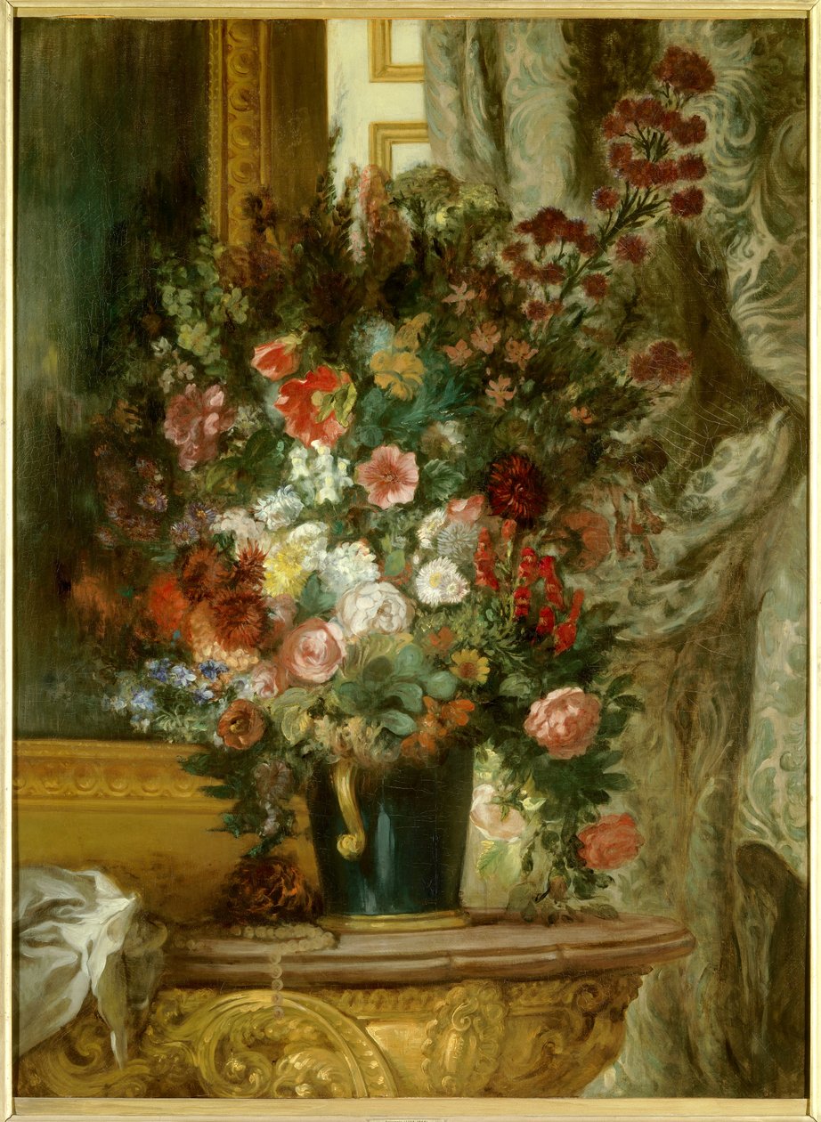 Vase med blomster på en konsol Maleri af Eugene Delacroix (1798-1863) 1850 Dim.1,35 x 1,02 m Montauban, Musee Ingres af Ferdinand Victor Eugene Delacroix