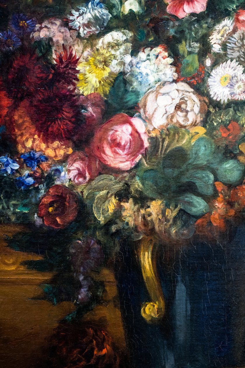 Vase med blomster på en konsol, detalje af Ferdinand Victor Eugene Delacroix