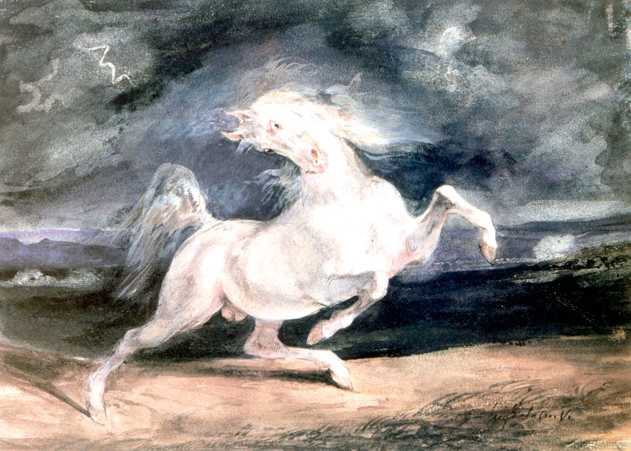 Hvid hest, 1800-tallet af Ferdinand Victor Eugene Delacroix