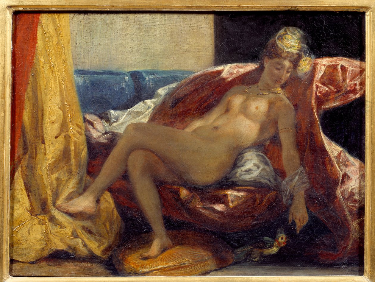 Kvinde udskærer en papegøje. Maleri af Eugene Delacroix (1798-1863) af Ferdinand Victor Eugene Delacroix