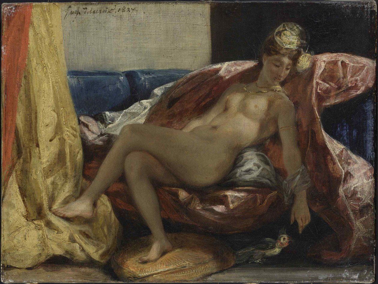 Kvinde med en papegøje, mellem 1826 og 1828. af Ferdinand Victor Eugene Delacroix