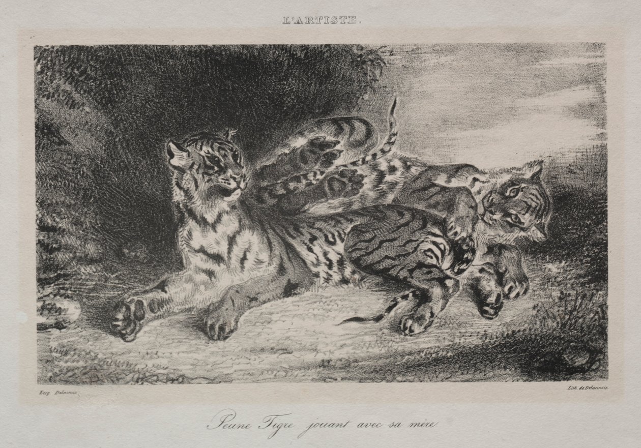 Ung tiger leger med sin mor, 1831. af Ferdinand Victor Eugene Delacroix