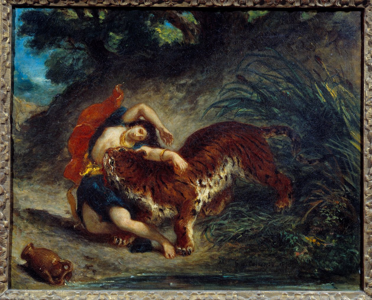 Ung kvinde taget væk af en tiger eller indisk bidt af en tiger. Maleri af Eugene Delacroix (1798-1863) af Ferdinand Victor Eugene Delacroix