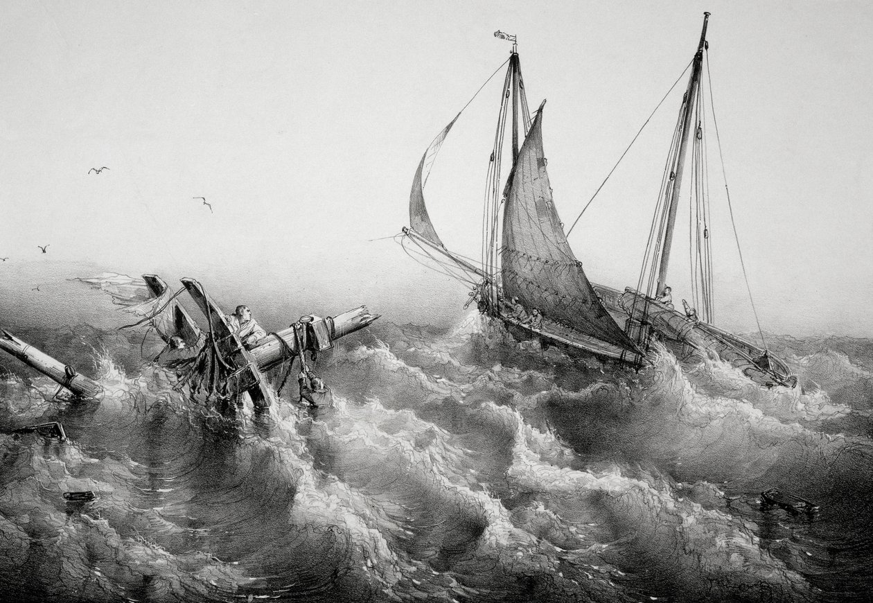 Efter storm, Af Ferdinand Perrot (1808-1841), Litografi af Ferdinand Victor Perrot