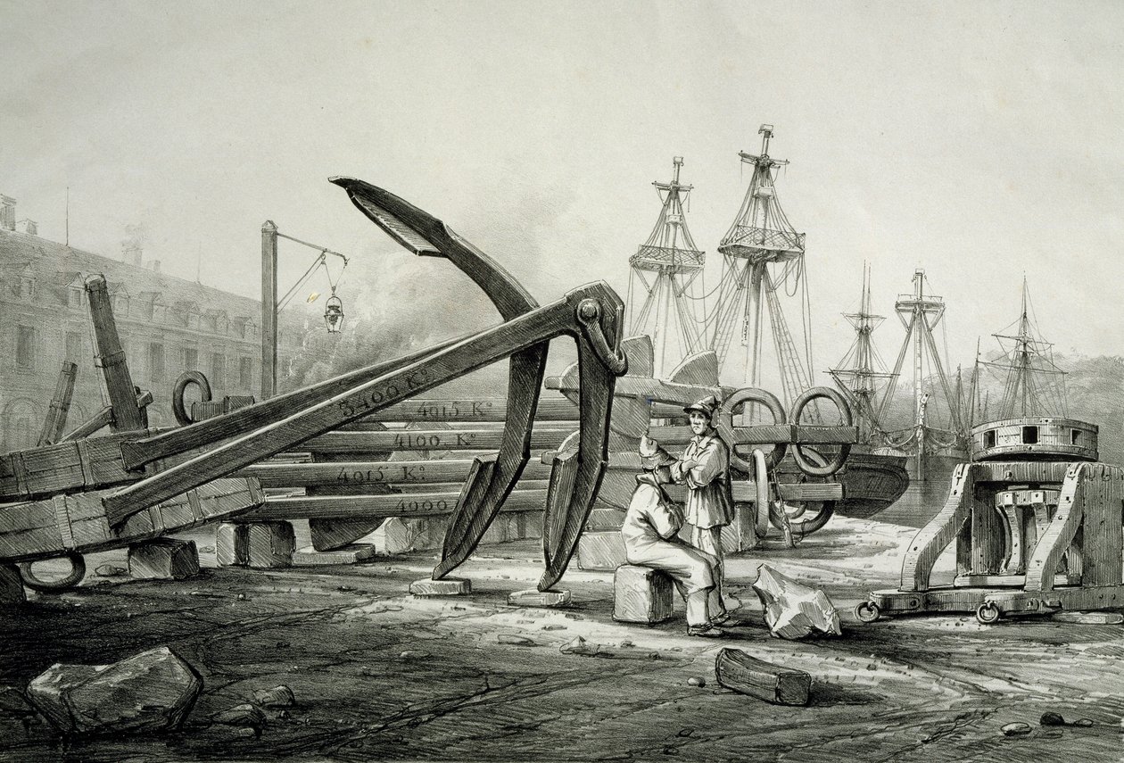 Ankre på flådeværft, af Ferdinand Perrot, litografi af Ferdinand Victor Perrot