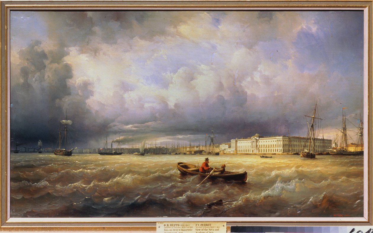 Udsigt over kunstakademiet fra Neva i Sankt Petersborg. Maleri af Ferdinand Victor Perrot (1808-1841), olie på lærred af Ferdinand Victor Perrot