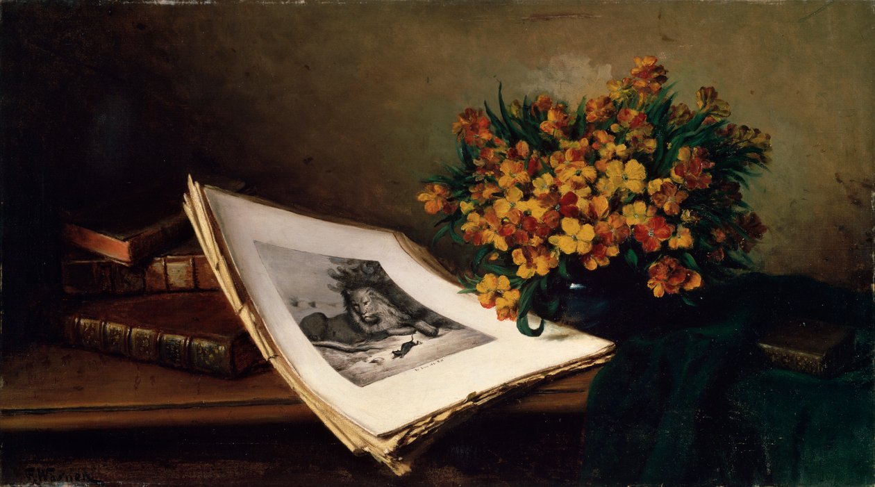 Stilleben med litografi, 1800-tallet af Ferdinand Wagner the elder