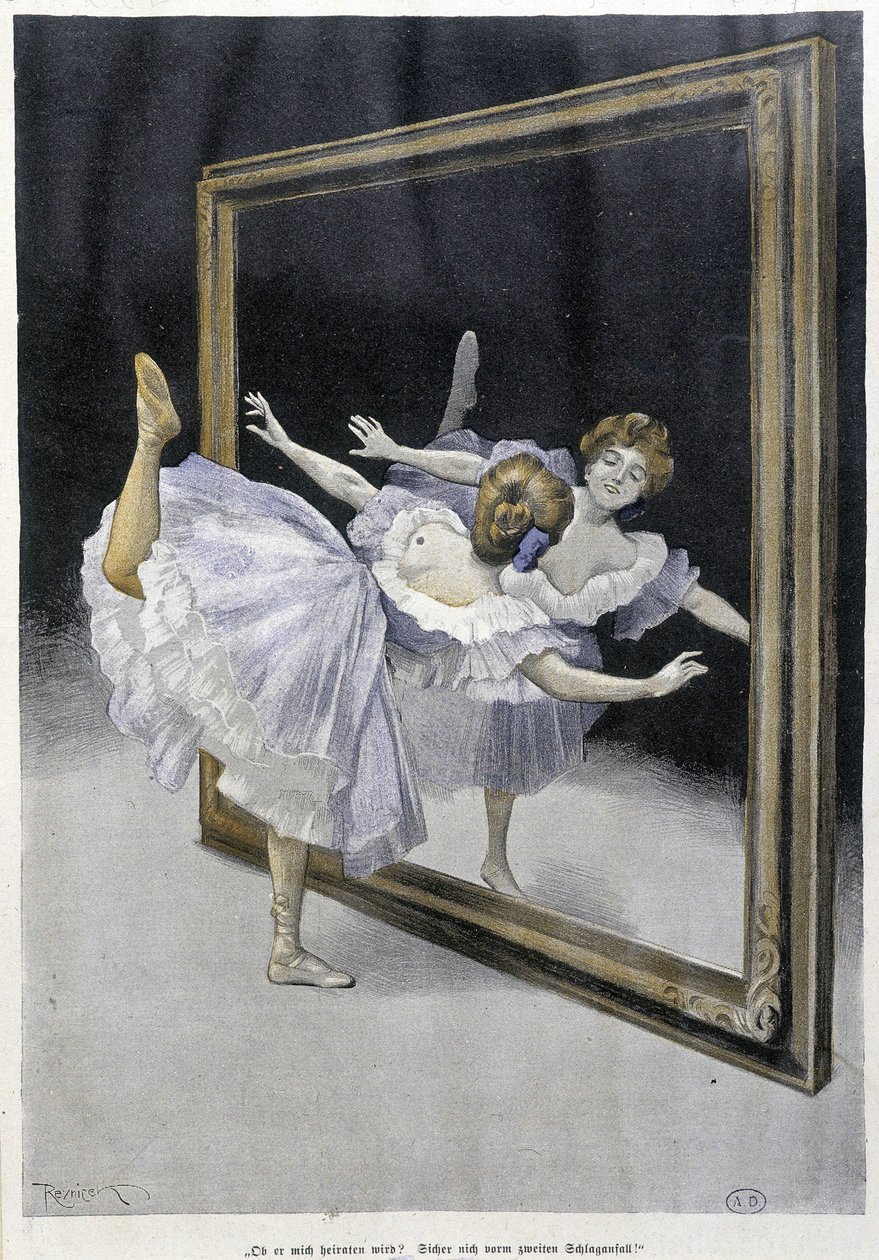 Klassisk dans: danser laver øvelser foran et spejl - n.d., tysk doc. af Ferdinand von Reznicek