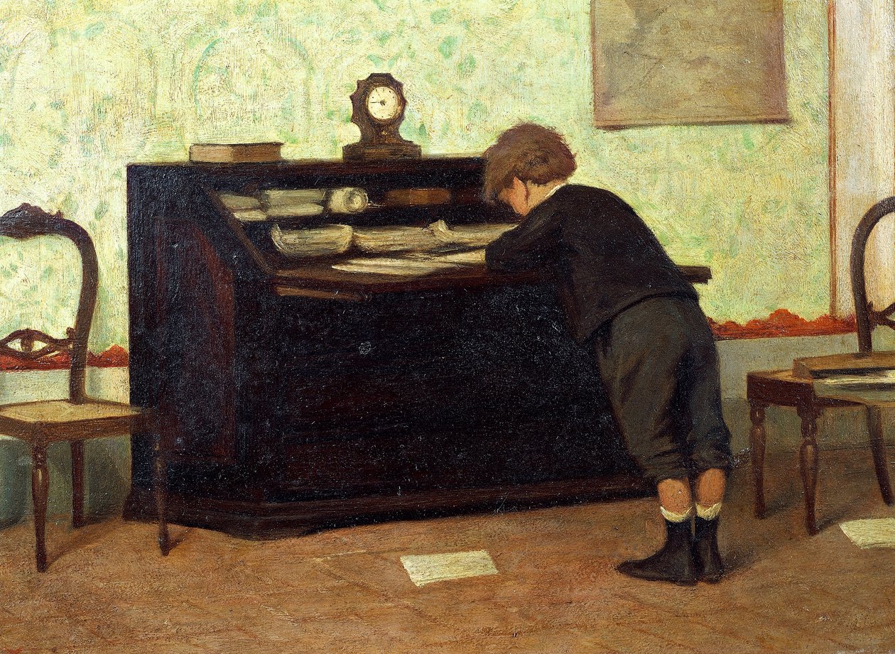 Lektion af Ferdinando Buonamici (1820-1892), olie på panel af Ferdinando Buonamici