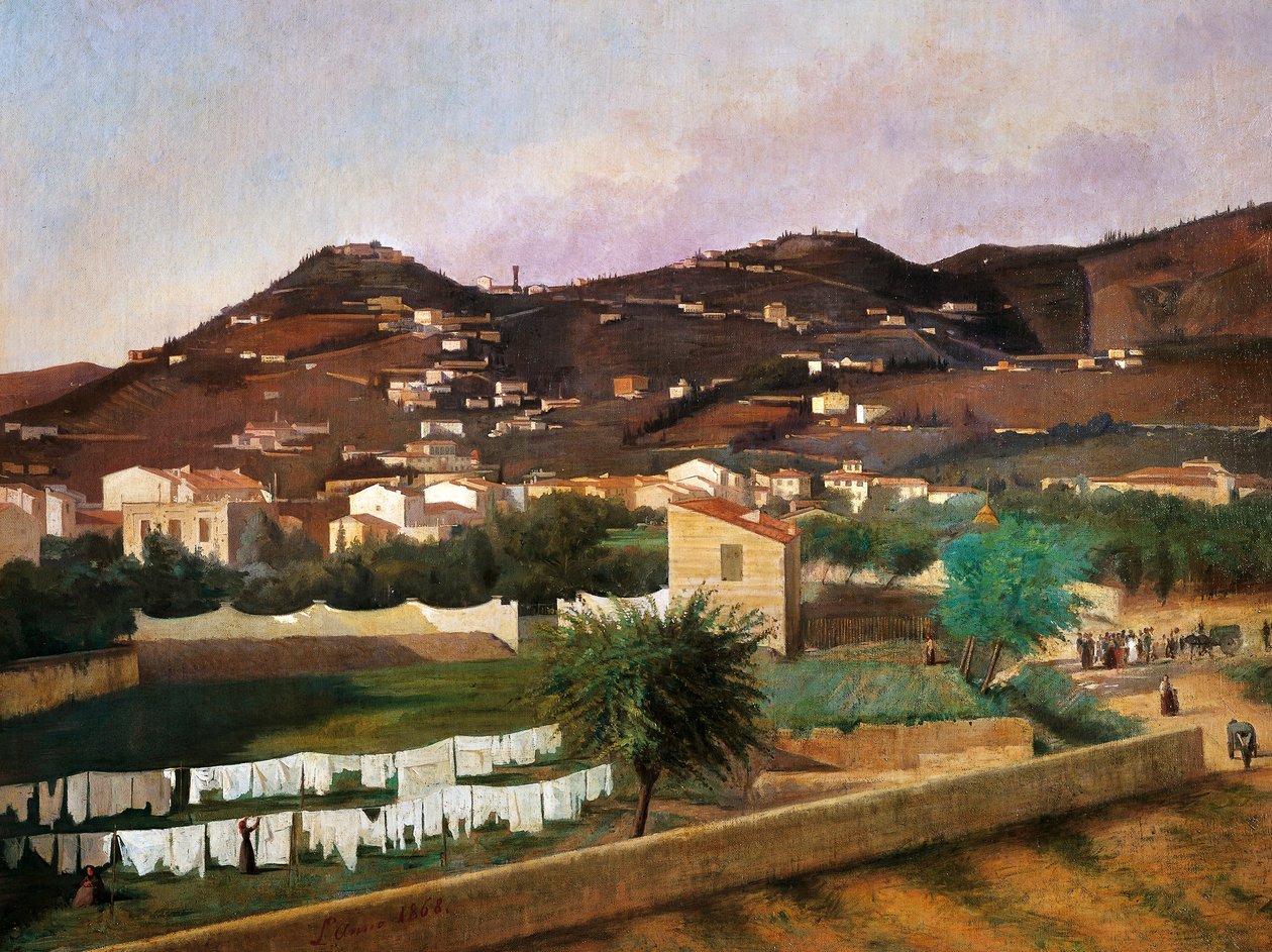 View of Hill of Fiesole af Ferdinando Buonamici (1820-92), olie på lærred, 88x119 cm af Ferdinando Buonamici