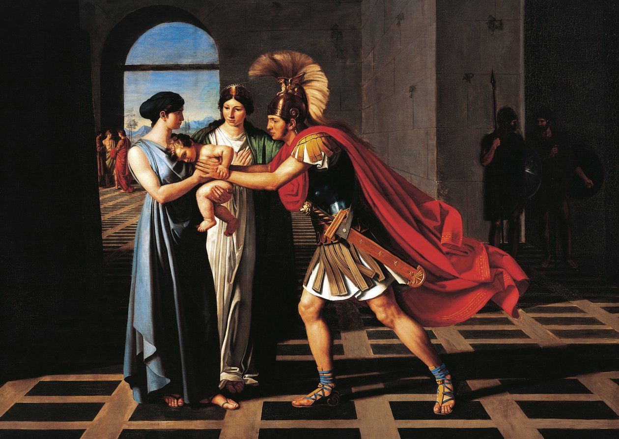 Andromache opsnapper Hector ved Scaean-porten af Ferdinando Castelli
