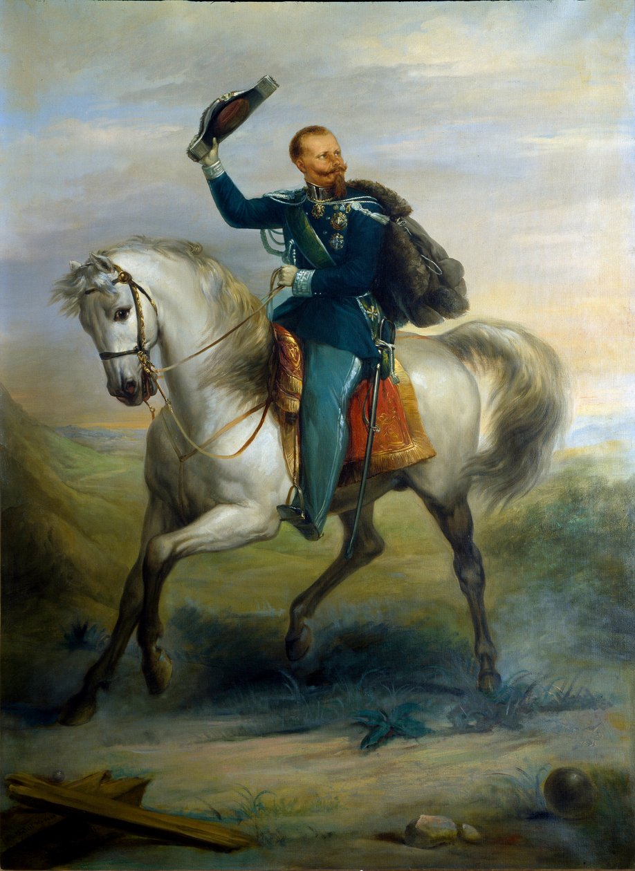 Portræt af kongen af Italien Vittorio Emanuele til hest af Ferdinando Folchi