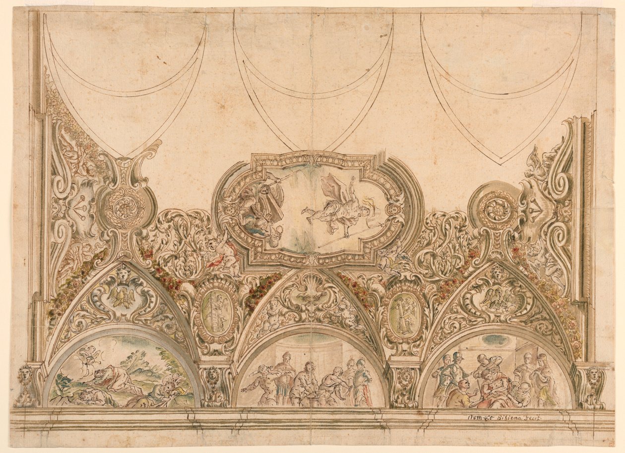 Design til udsmykning af loftet i et kapel af Ferdinando Galli Bibiena