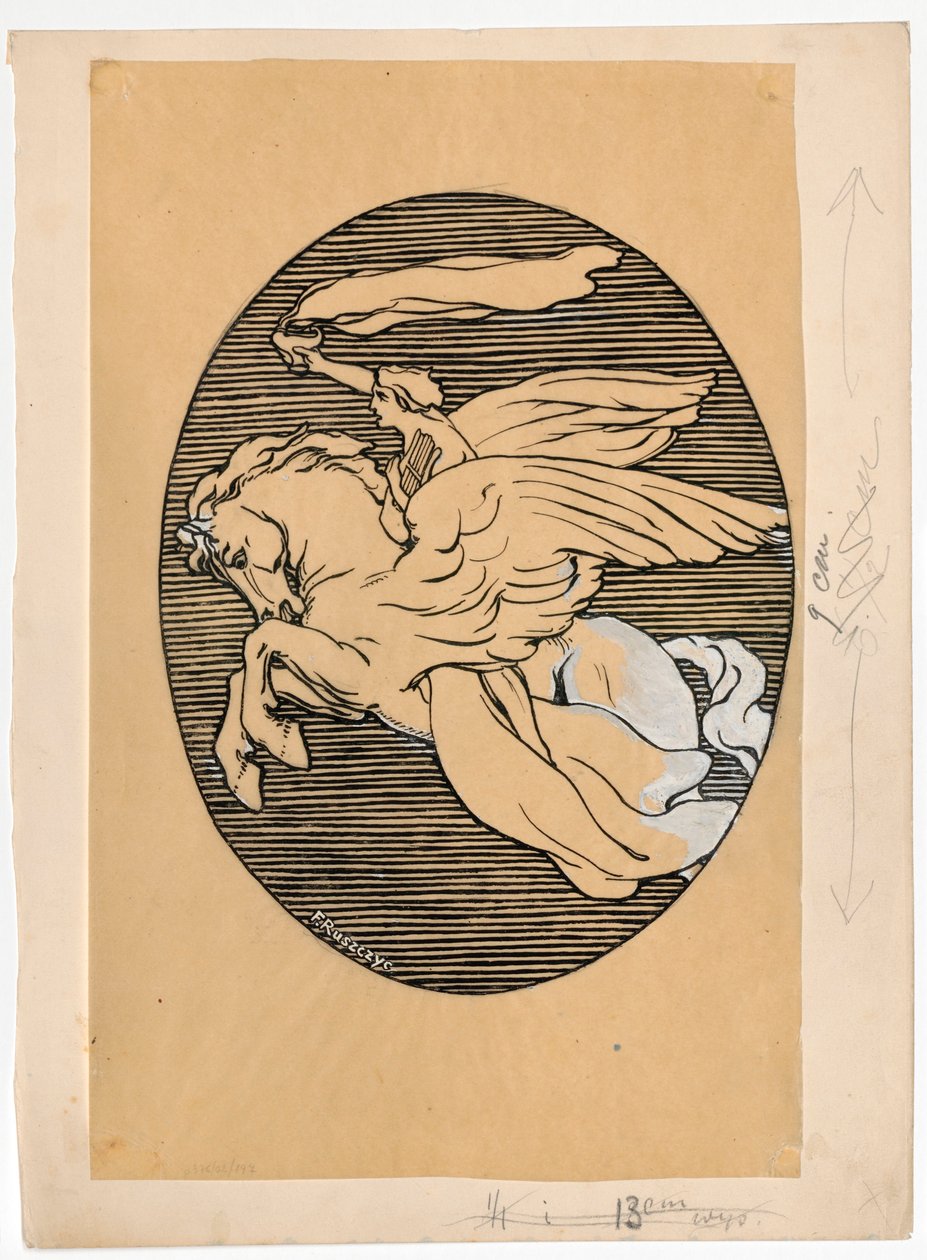 Muse auf Pegasus, Emblem des Theaters "Lutnia" in Wilna af Ferdynand Ruszczyc