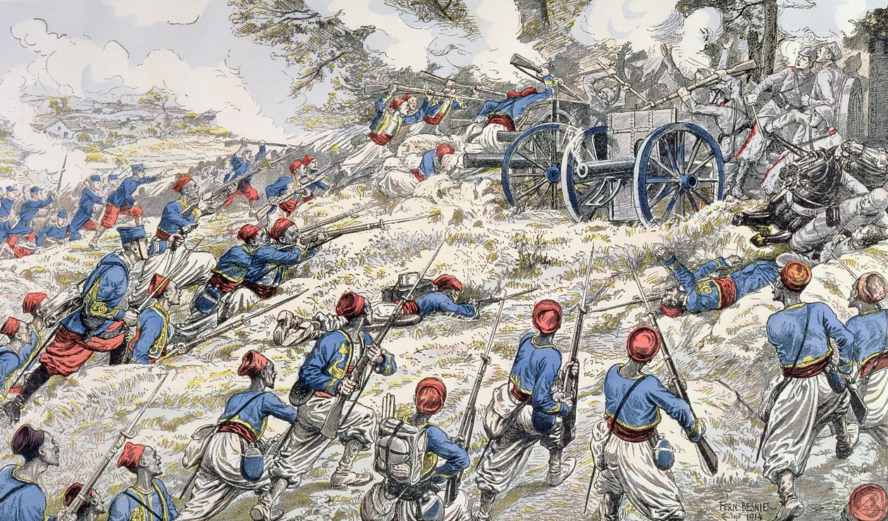 Algeriske geværmænd fra den franske hær angriber tyske kanoner under slaget ved Marne i 1918 af Fernand Auguste Besnier