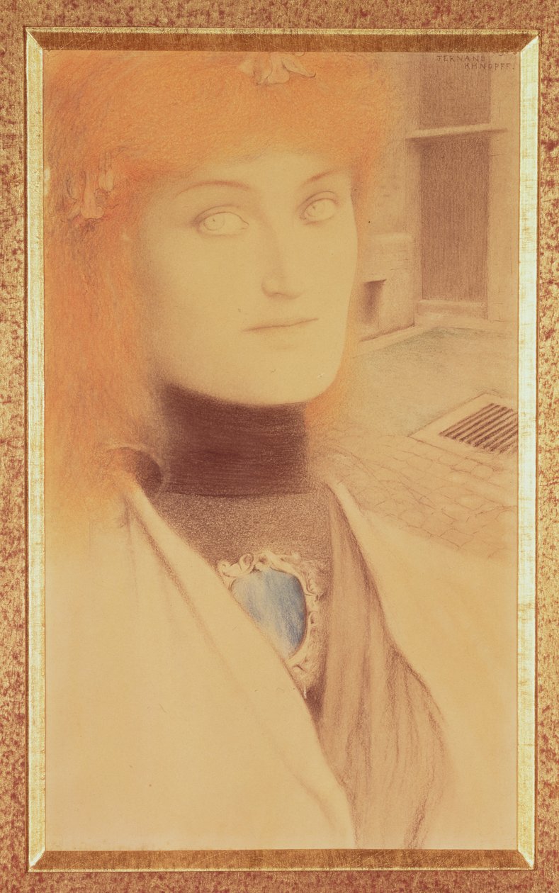 Hvem skal udfri mig (farvet blyant på papir) af Fernand Khnopff