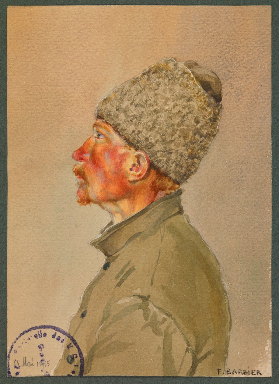 En russisk soldat lytter til messe, Gustrow af Fernand Barbier