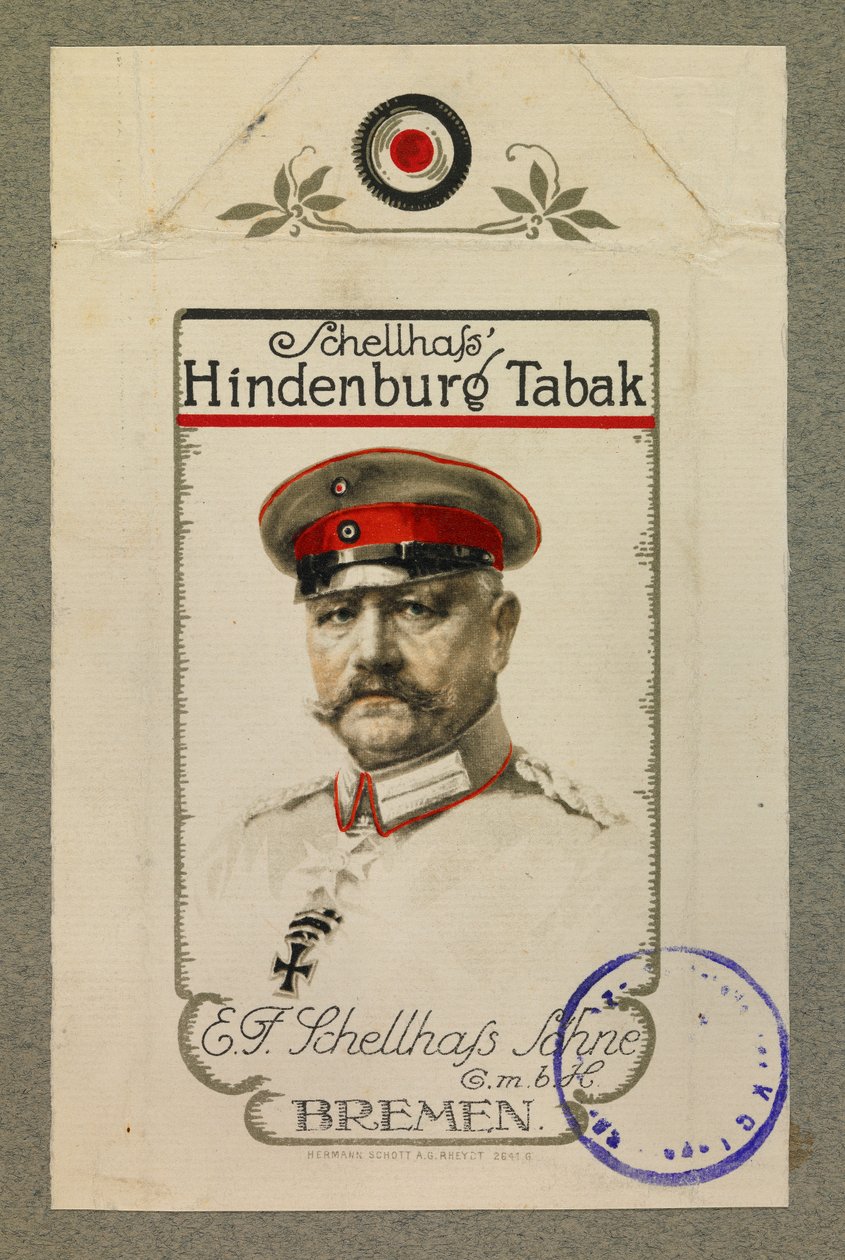 Portræt af Hindenbourg på en tobakspakke af Fernand Barbier