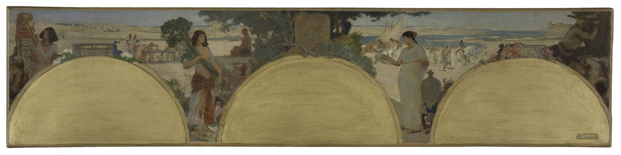 Skitse til Hôtel de Ville de Paris: History of writing - ancient times, ca. 1890 (olie på lærred) af Fernand Cormon