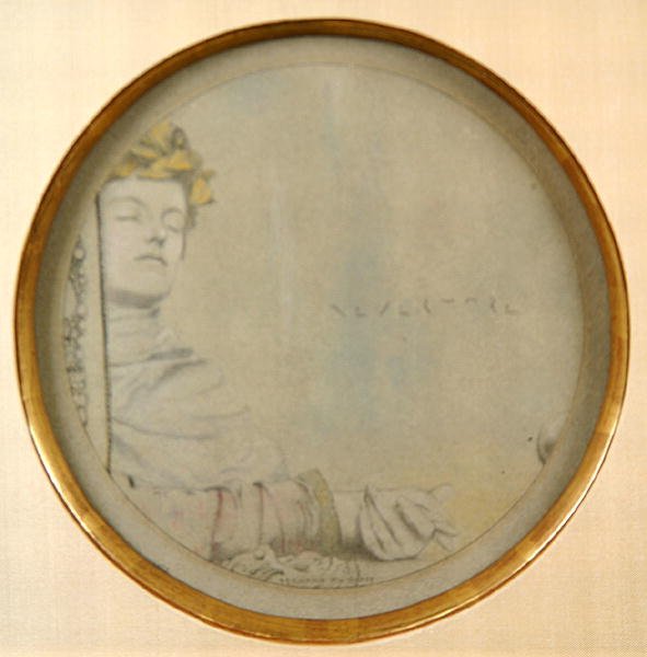 Dreamer, ca. 1900 (blyant og farvekridt på gråt papir) af Fernand Khnopff