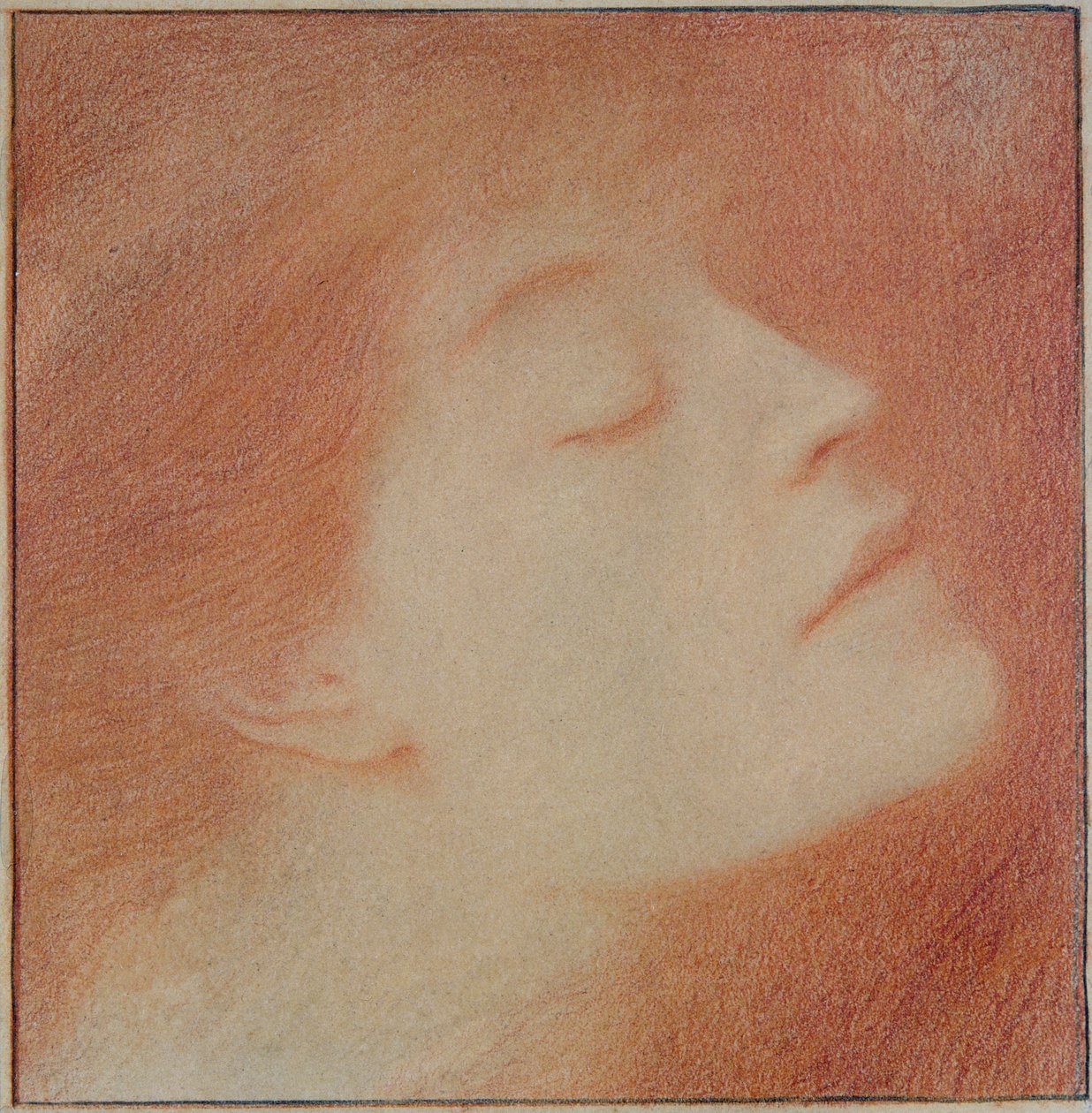 Head of a Woman, 1892 (kridt på papir) af Fernand Khnopff