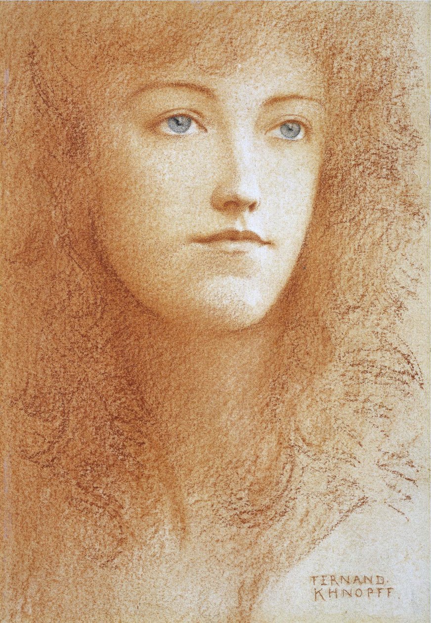 ""Portræt af en ung engelsk kvinde"" Sanguine på papir af Fernand Khnopff (1858-1921) Circa 1890 privat samling af Fernand Khnopff