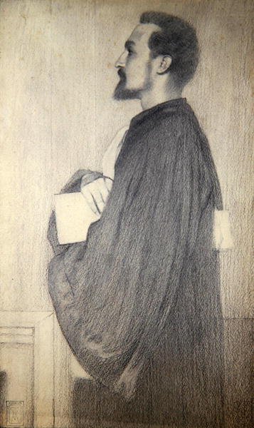 Portræt af en mand (blyant på papir) af Fernand Khnopff
