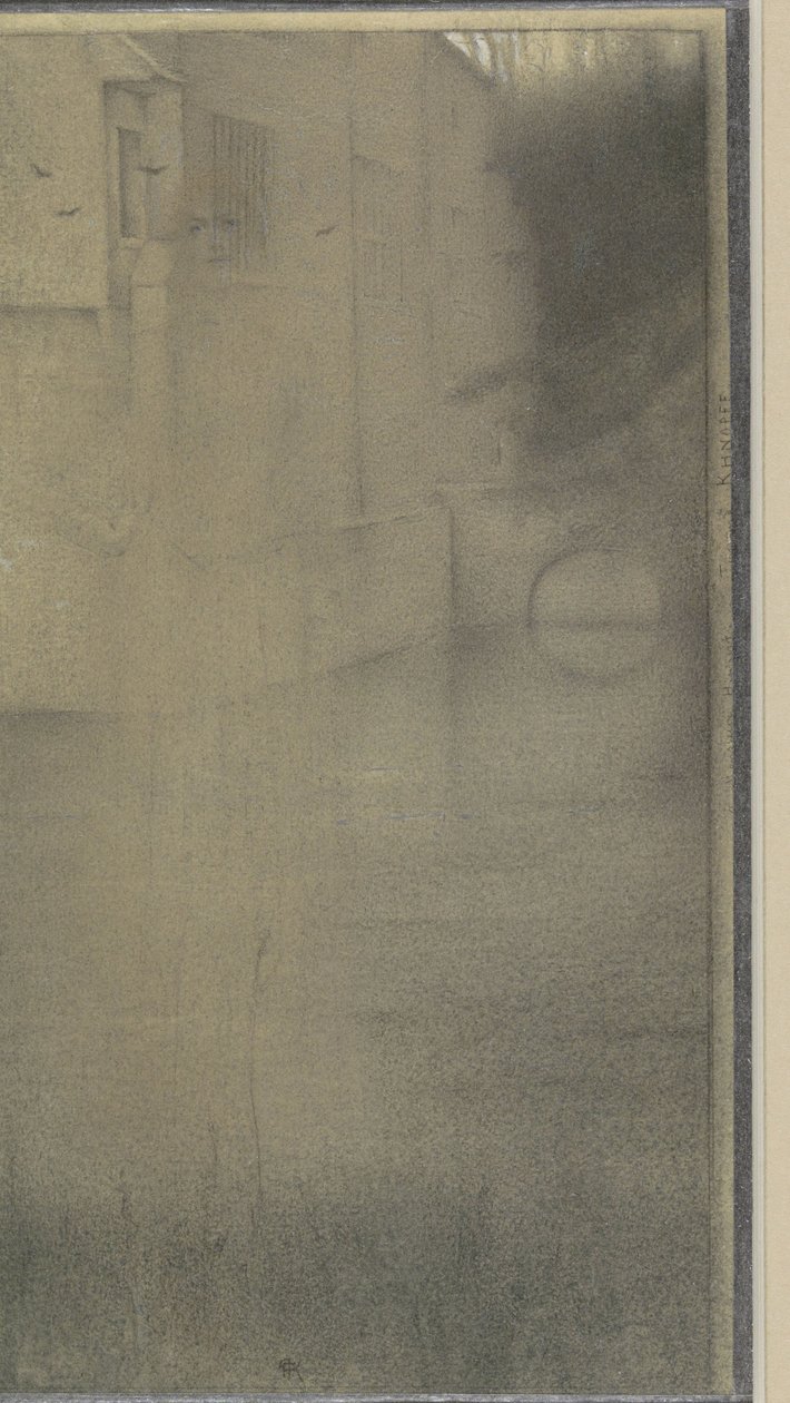 Skygge af en kvinde foran et hus omgivet af vand af Fernand Khnopff