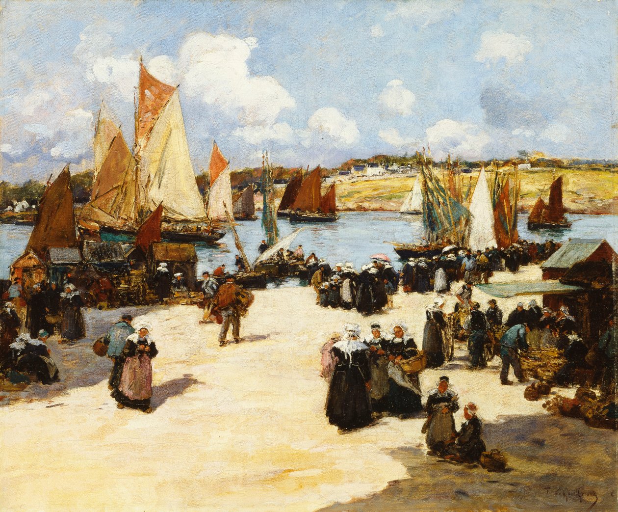 En travl havnescene, af Fernand Legout Gerard