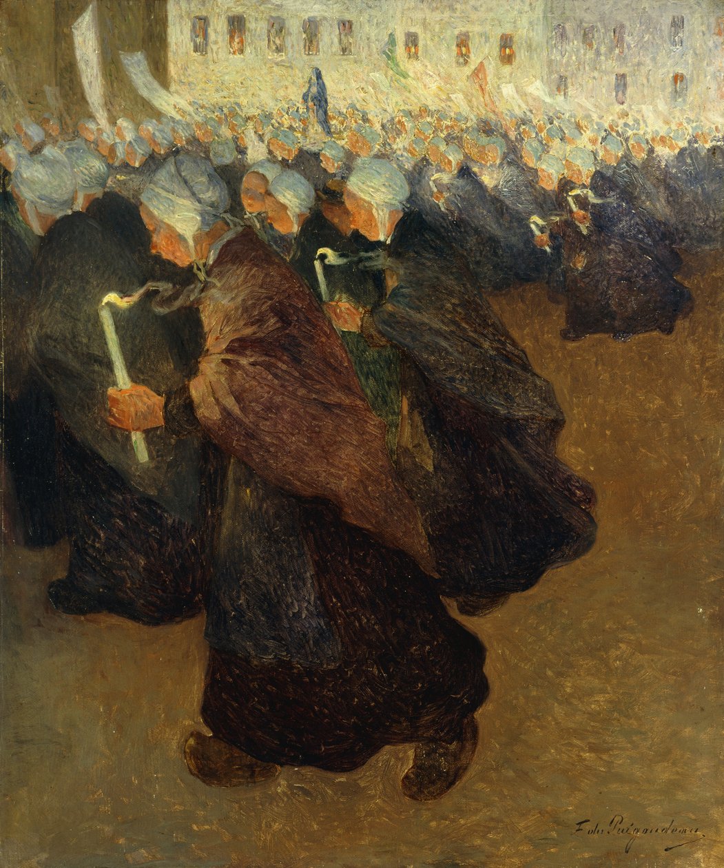 Natteprocession i Bretagne; Natteprocession i Bretagne, ca. 1894 (olie på lærred) af Fernand Loyen du Puigaudeau