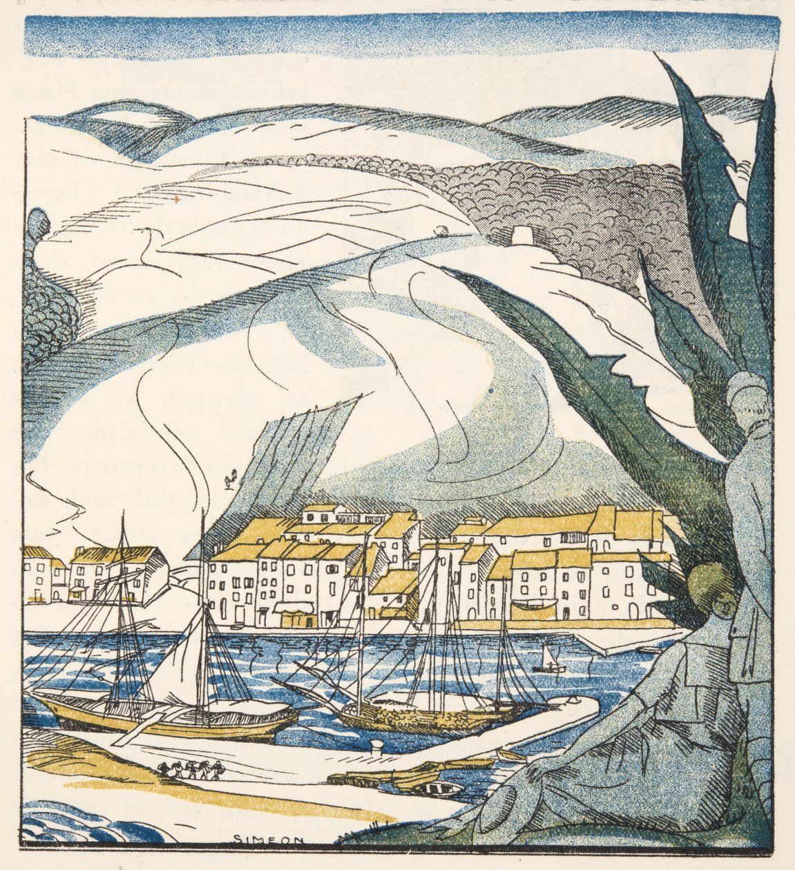 Antibes, fra Gazette de Bon Ton, pub. 1920 (stenciltryk) af Fernand Siméon