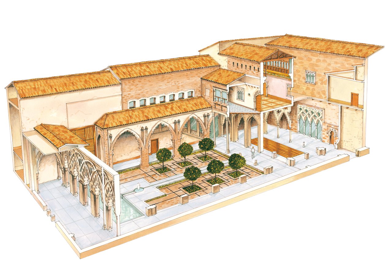 Aljaferia. Zaragoza, Spanien. Islamisk palads. Santa Isabel gårdsplads. af Fernando Aznar Cenamor
