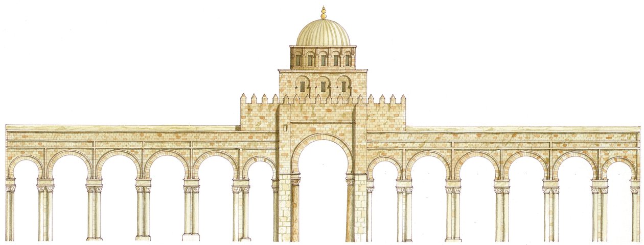 Moskeen i Uqba. Kairouan, Tunesien. Hovedfacade af Fernando Aznar Cenamor