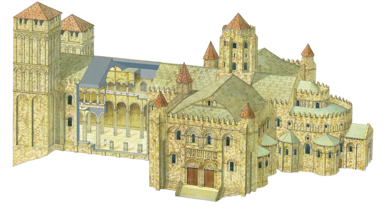Santiago de Compostela romanske katedral. rekonstruktion. Spanien af Fernando Aznar Cenamor