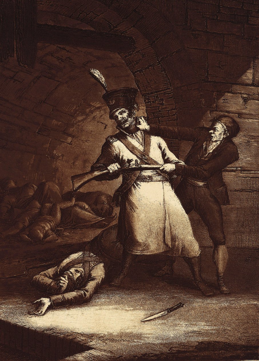 Jose de la Hera gør oprør mod en af soldaterne fra Napoleonshæren, ca. 1812-13 (ætsning) af Fernando Brambila