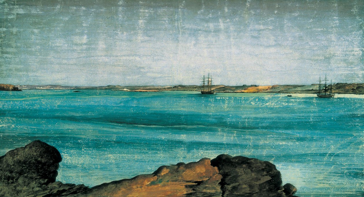 Puerto Deseado, detalje. By og fiskerihavn i Patagonien, i provinsen Santa Cruz i Argentina. Tegning Fernando BRAMBILA (1763-1832) Madrid. Søfartsmuseum. af Fernando Brambila