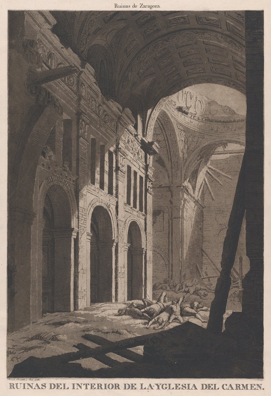 Udsigt over ruinerne af det indre af kirken Nuestra Senora del Carmen i Saragos..., 1808-14 af Fernando Brambila