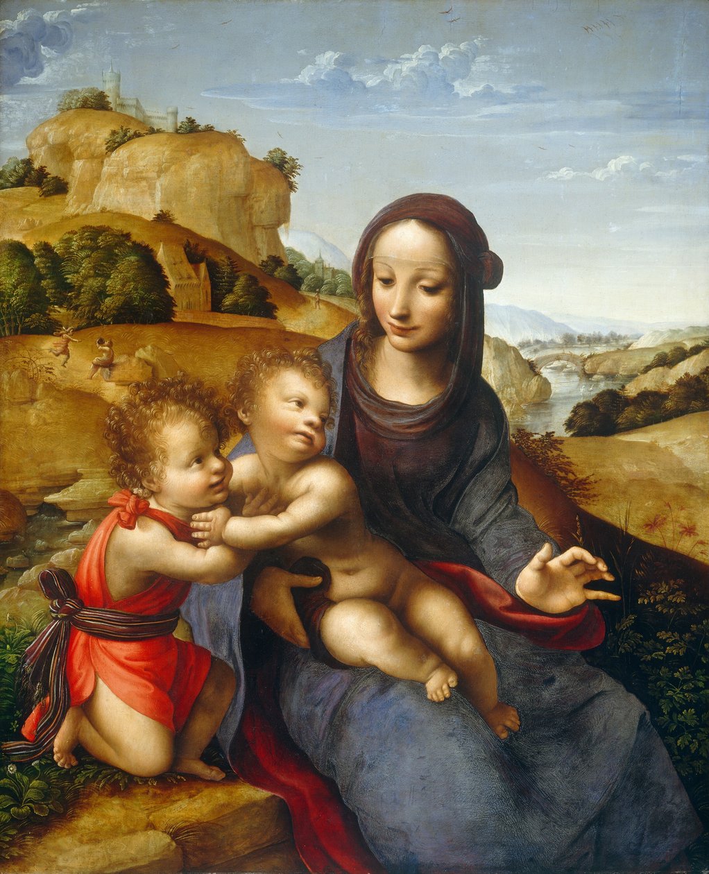 Madonna og barn med spædbarnet Saint John af Fernando Yáñez de la Almedina