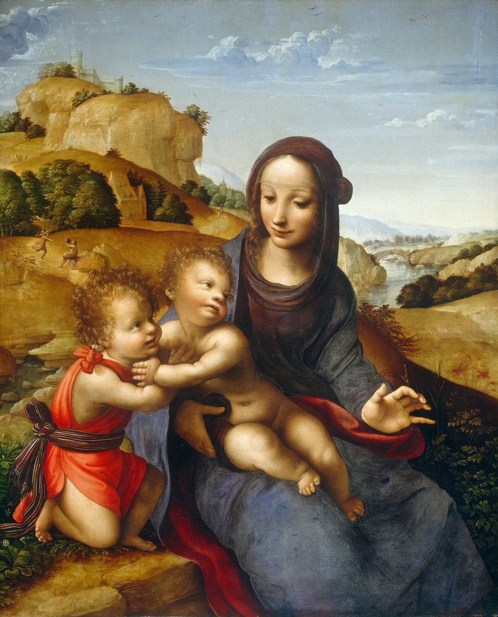 Madonna og barn med spædbarnet Saint John, ca. 1505. af Fernando Yáñez de la Almedina