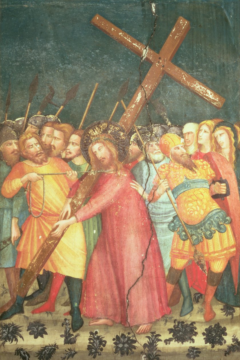 Kristus bærer sit kors på vej til Golgata (fresco) af Ferrer Bassa