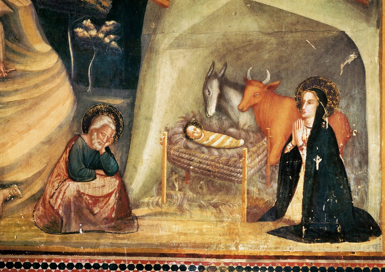 Fødsel, fra kapellet Saint Michel, klosteret Pedralbes, Barcelona af Ferrer Bassa